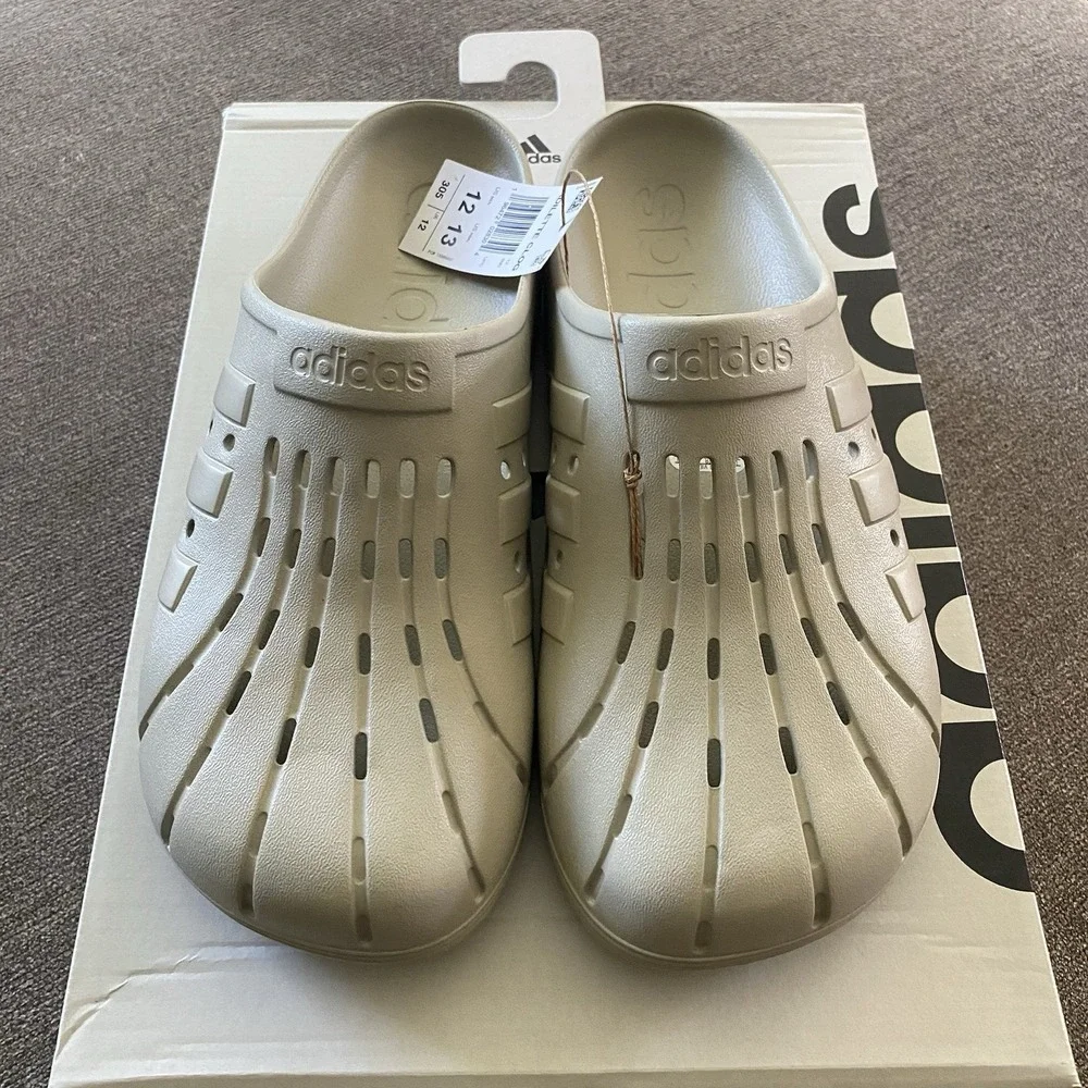 Adidas Men's Adilette Clog Shoes Men's Size 12 Gray Slides Sandals Tan IF8653